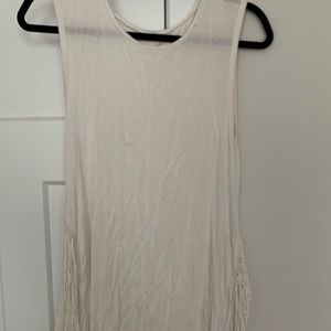Fringed Cream Tank Top